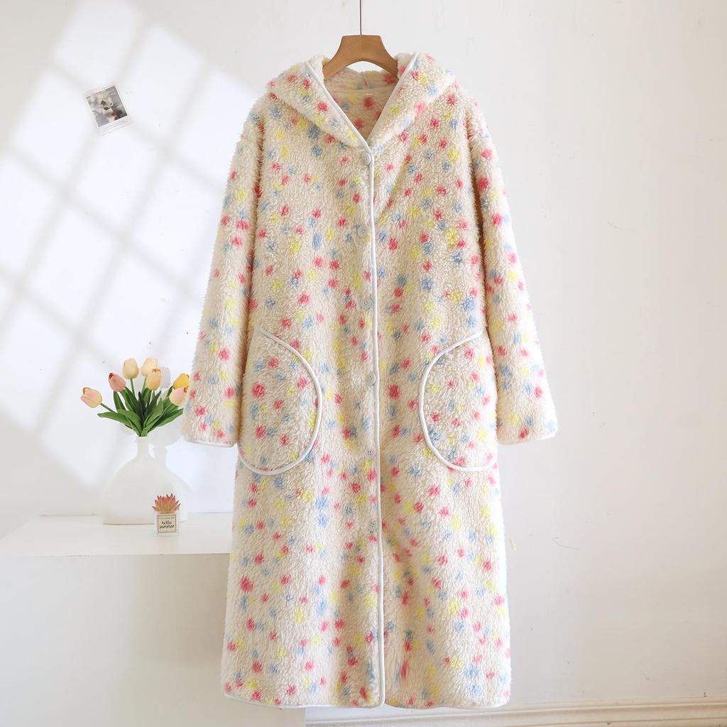 Hooded Flannel Nightgown: Thick, Warm & Casual Pajamas for Spring, Autumn & Winter