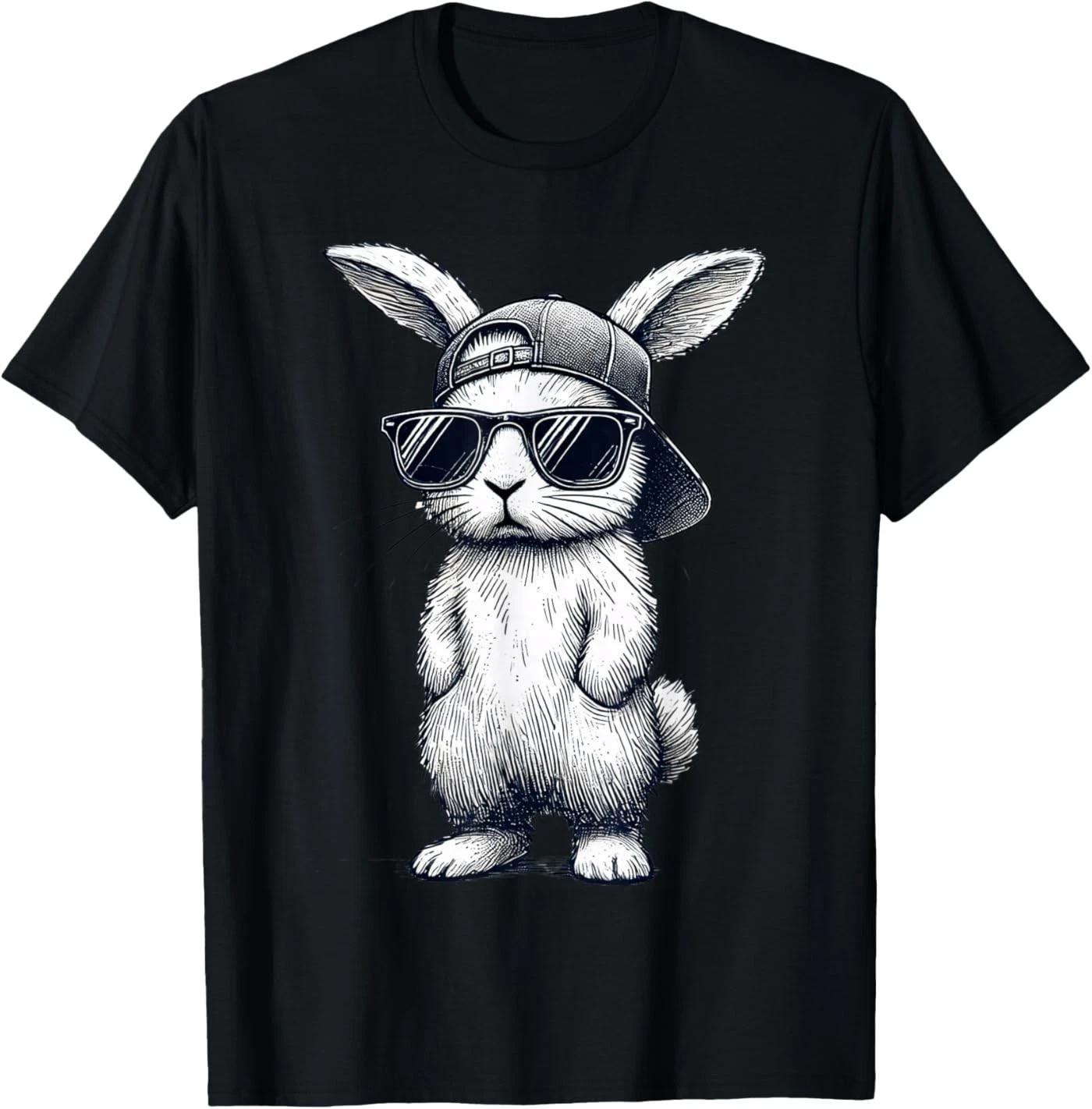 Bunny Face with Sunglasses Cap Easter Day T-Shirt 2XL