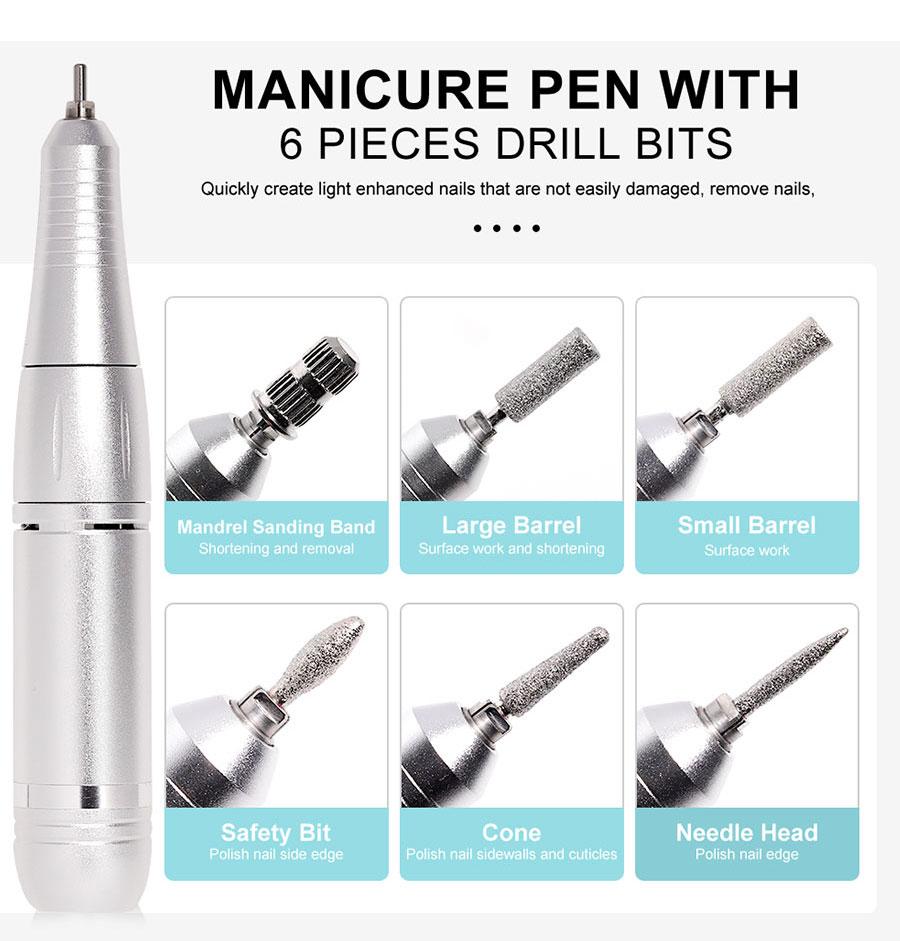 Professional 45000RPM Electric Portable Nail Drill Machine Rechargeable Low Noise Nail Sander File for Manicure Salon Tool