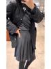 Plus Size Grey Wool-Blend A-Line Pleated Skirt – High Waist, Slimming, Short for Petite Chubby Women, Spring/Autumn