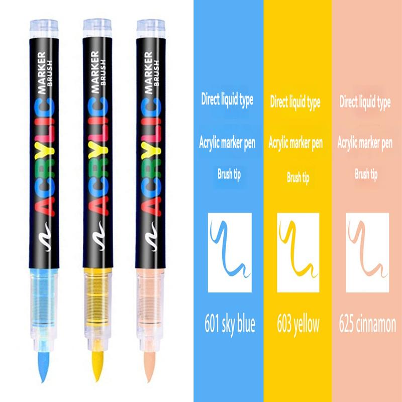 3/6Pcs Acrylic White Marker Brush Pens Black Paint Art Markers Set for Rock Painting Stone Ceramic Wood Tire Fabric Metal Canvas