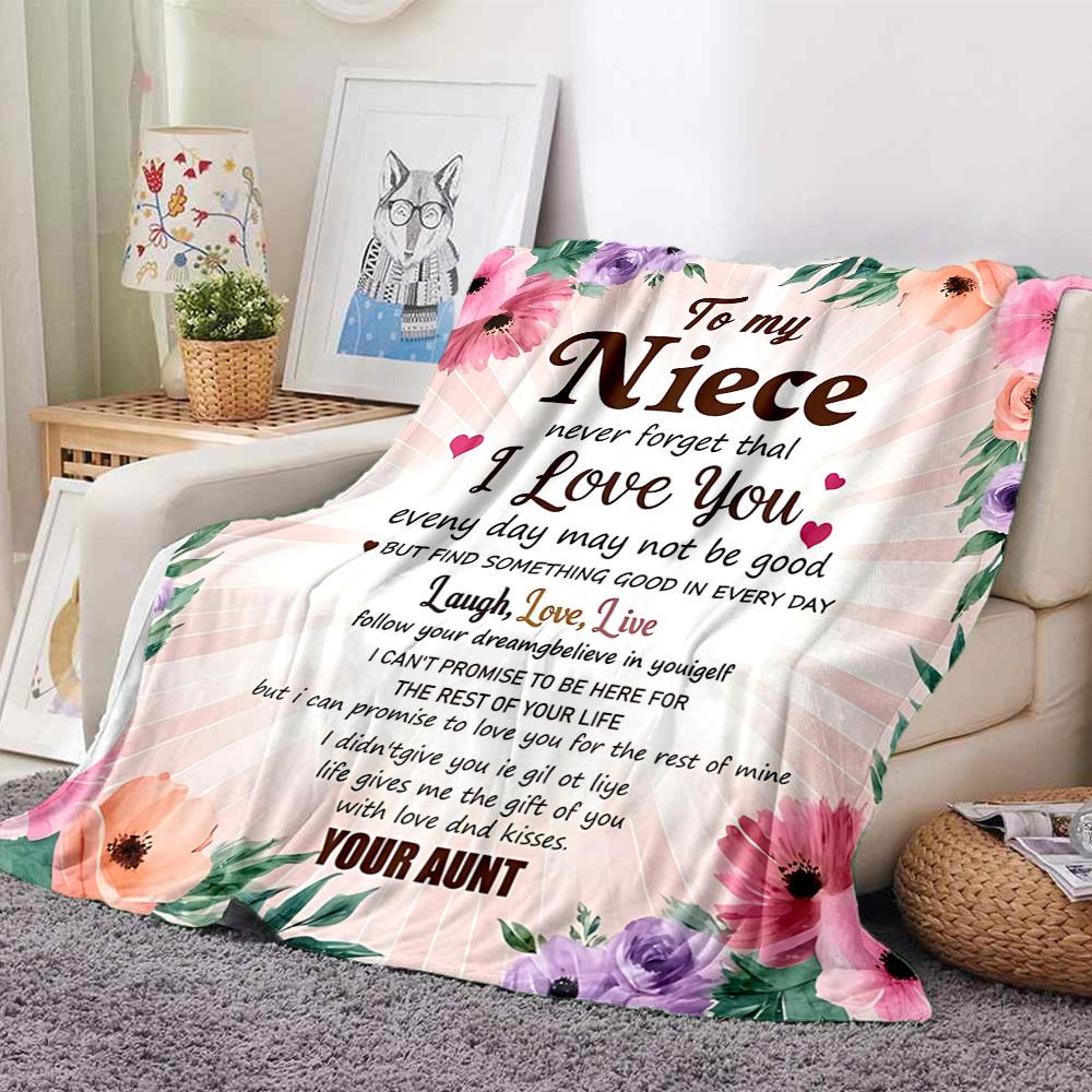 1pc To Niece Love Envelope Blanket, Lightweight Flannel Throw For Sofa, Bed, Travel, Camping, Livingroom, Office, Couch, Chair, And Bed,