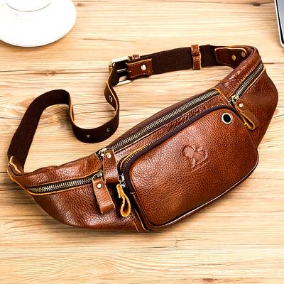 Genuine Leather Outdoors Fanny Bag Waist Bag for Men Travel Hiking Running Waist Bag Cell Phone Pouch Cashier Bag