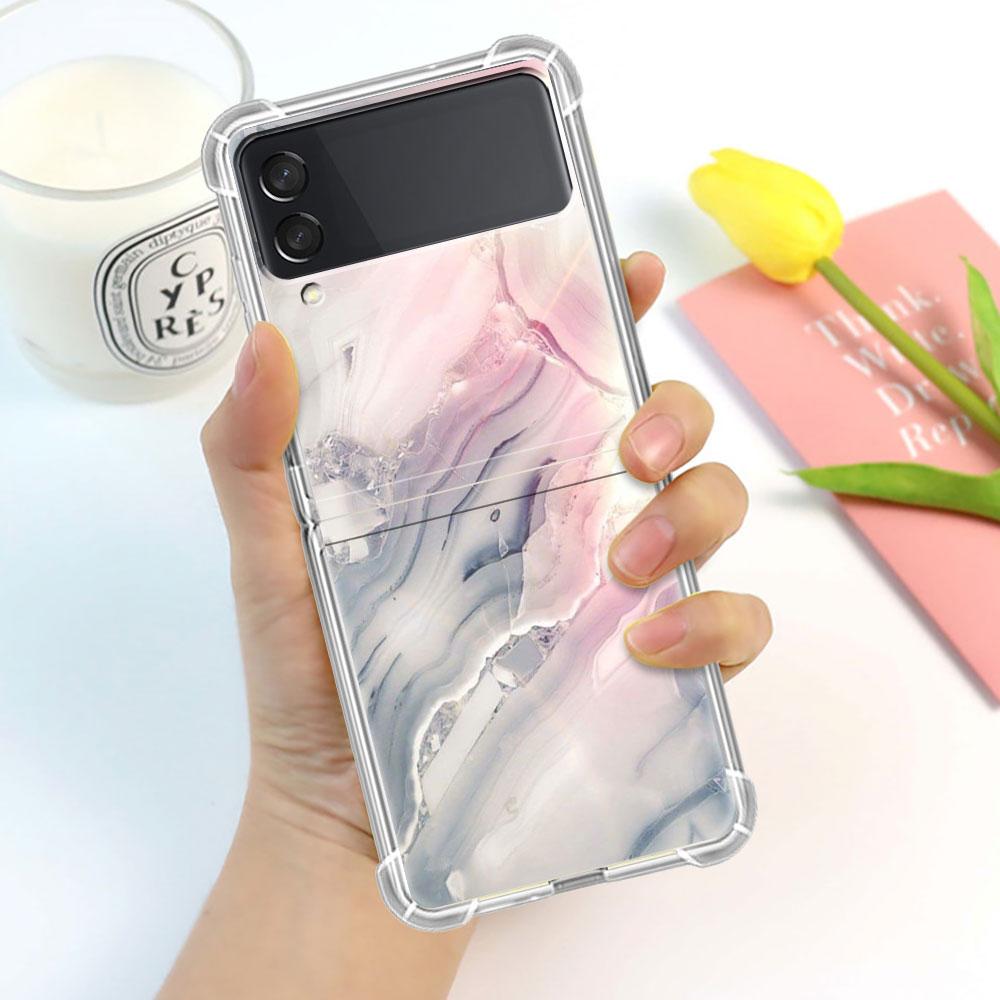 Luxury Case For Samsung Galaxy Z Flip 3 4 5G Funda Z Flip3 Clear PC Hard Shockproof Back Phone Coque Shell Marble