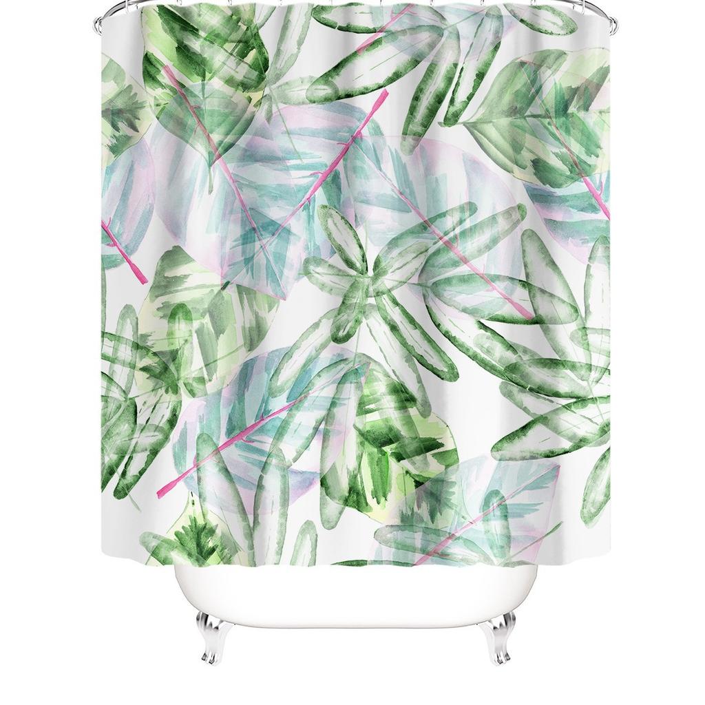 Shower Curtain Waterproof And Mildew-Proof 3D Digital Printing Plant Printing Shower Bath Bathroom Partition Curtain Free Punching