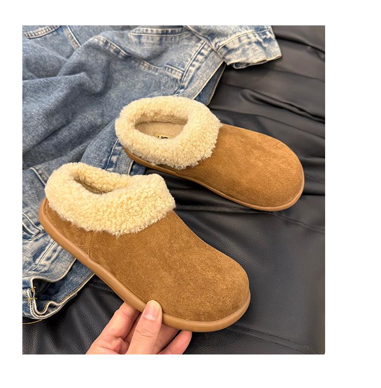 

Thick bottom all-inclusive matte and plush tug girl 2025 new autumn and winter solid color Boken soft bottom cotton slippers 35