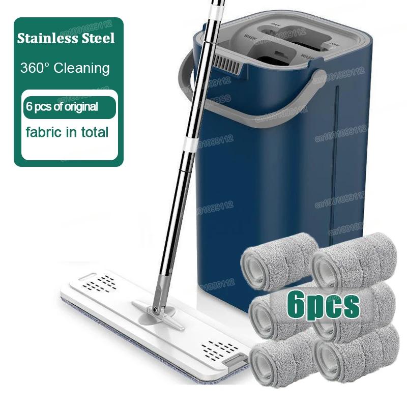 Flat Squeeze Mop with Bucket Household Home Floor Cleaning Mop and Bucket Set With Microfiber Mop Pads Home Cleaning Tool