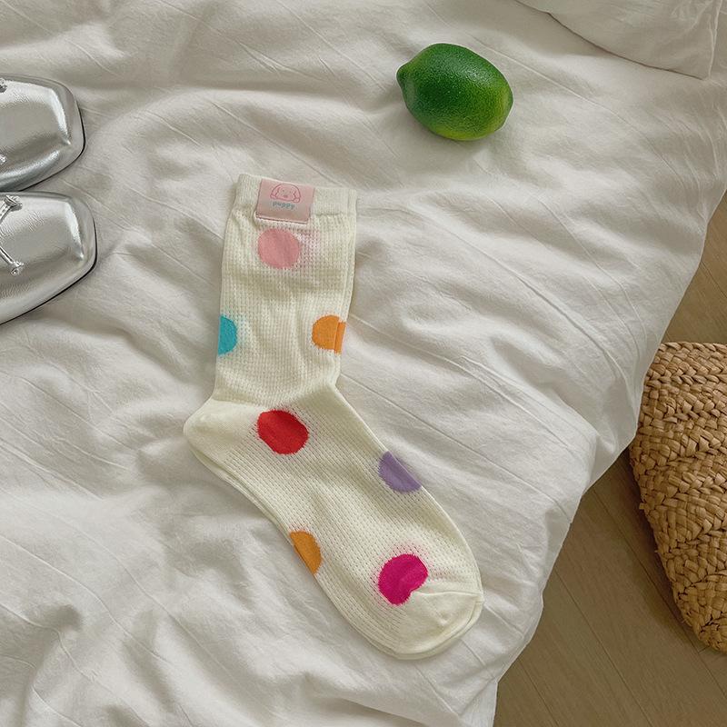 

Ladies Summer Thin Mesh Breathable Cute Puppy Cloth Logo Cartoon Polka Dot Striped Tube Socks 1 pair