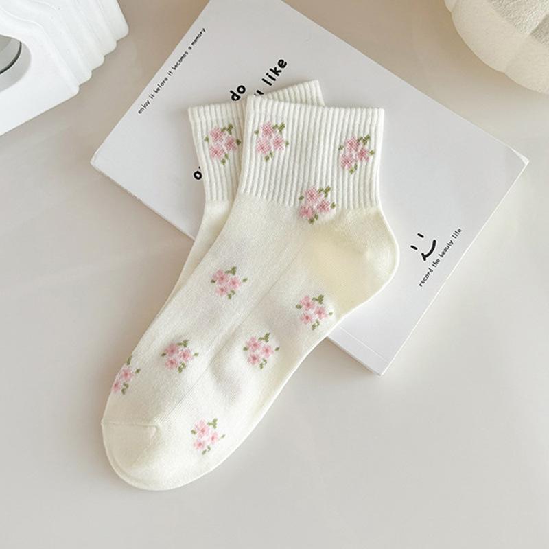 Women's Cute Flower Bow Pattern Mid-calf Socks - Fresh and Elegant for Dressing, Breathable and Comfortable,Cute Socks, Nice Sports Socks, Short Socks