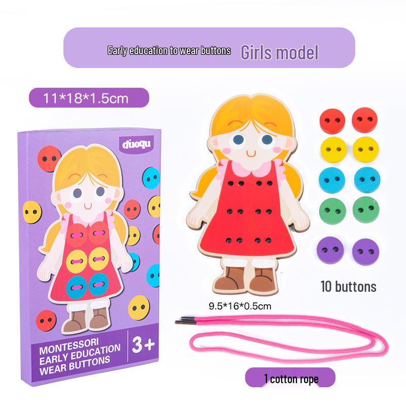 Montessori Wooden Lacing Game: Sewing Buttons for Early Education & Intellectual Development In Children