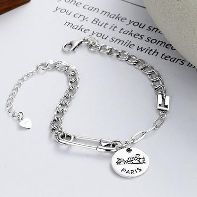 High-quality 925 Sterling Silver Bracelet, Parisian Double Chain Bracelet B193 925 Silver Bracelet (Wfgie3Q)