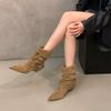 Thick Heel Pointed Suede Pile Boots Medium Knight Boots Women's Boots Autumn Winter Western Cowboy Skinny Boots
