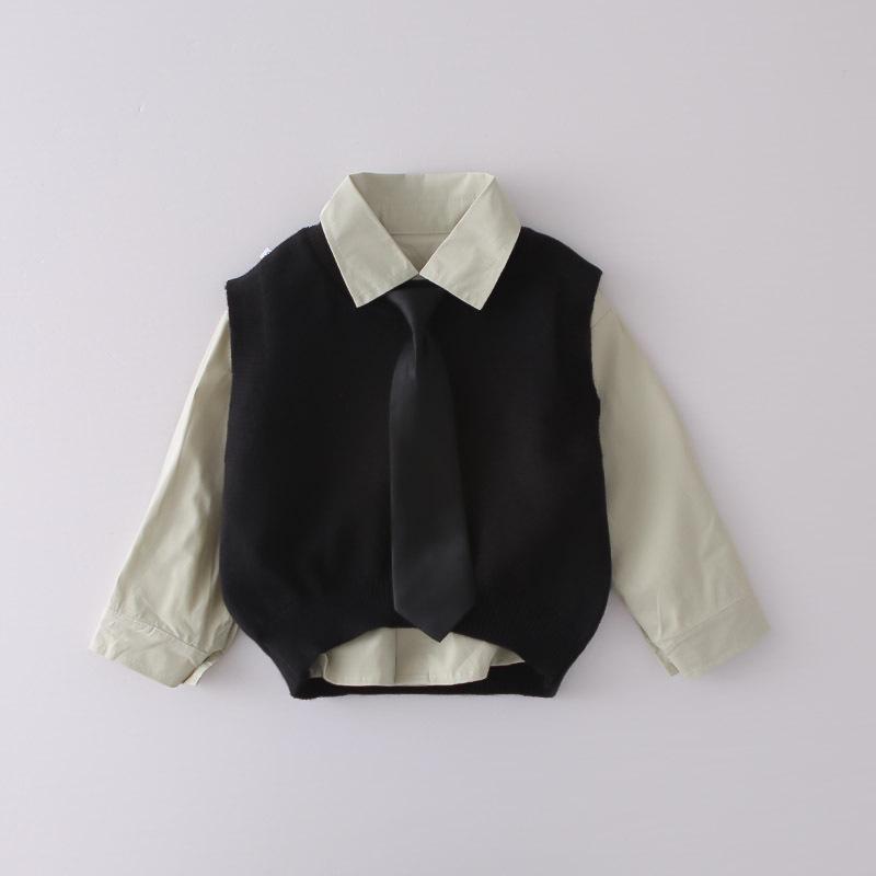 2026 New Baby Boy Spring/Autumn Outfit: Stylish Sweater Vest & Long Sleeve Three-Piece Set
