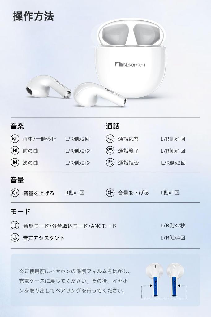 Nakamichi TW016 Wireless Bluetooth 13mm Compact and Up to 20 Hours of Music Gaming White Earbuds, 5.4, Drivers, Hands-Free Calling, In-Ear Style,