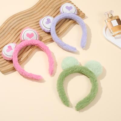 Haarreifen mit Zähnen, Anti-Rutsch, Plüsch-Stirnband mit Bärenohren-Dekor, Flauschiges, Elastisches Haarband zum Waschen des Gesichts, Schminken