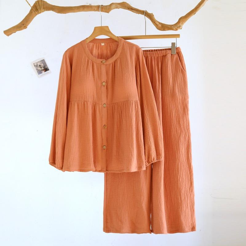2026 New Women's Spring and Autumn Pajama Set 100% Cotton with Chest Mat Round Neck Long Sleeve Home Clothes Two Piece Set