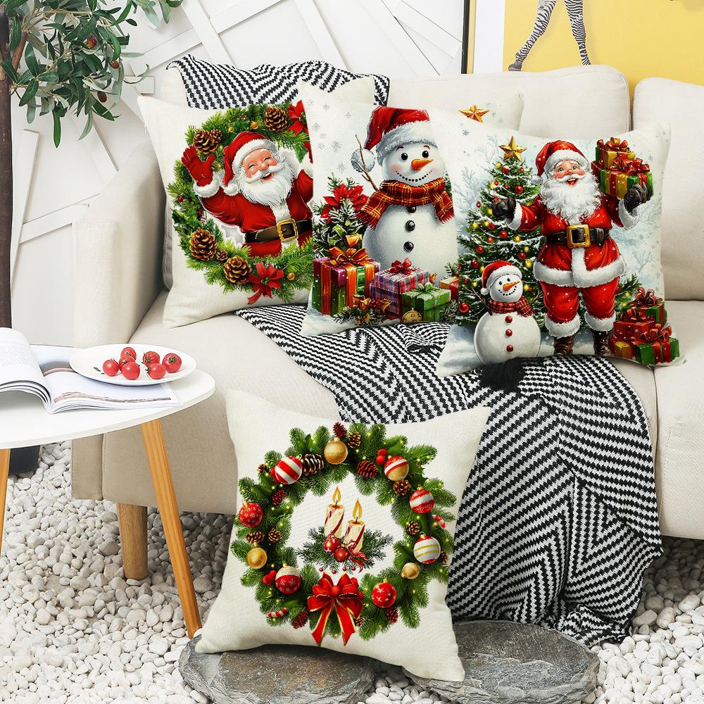 New Christmas Wreath Santa Claus Snowman Elements Festive Warm Home Bedroom Sofa Cushion Cushion