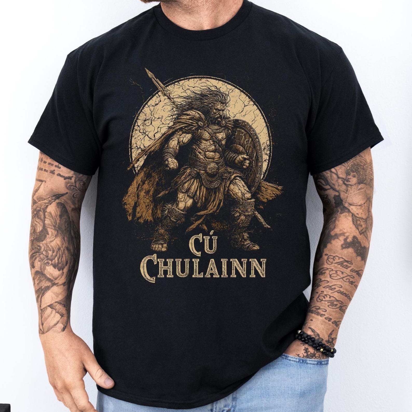 Cú Chulainn Celtic Warrior Shirt: Irish Mythology Tee | Hound of Ulster T-Shirt | Dark Norse Celtic Art XL