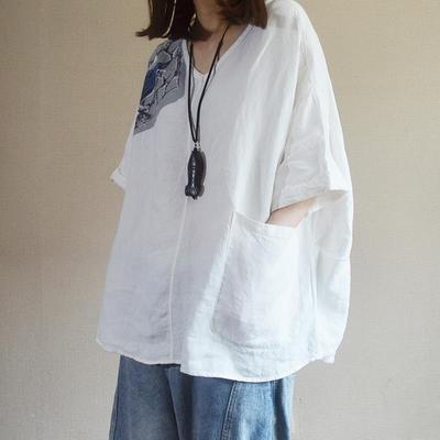 Dámske letné bavlnené a ľanové tričká nadmernej veľkosti s krátkym rukávom, voľné tričká, vintage oversized topy