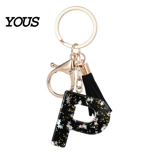 Lightweight Keychain Pendant, Sequins Star Letter A-Z Charm with Tassel, Gift Alphabet Initial Metal Keyring for Handbag Backpack Bag