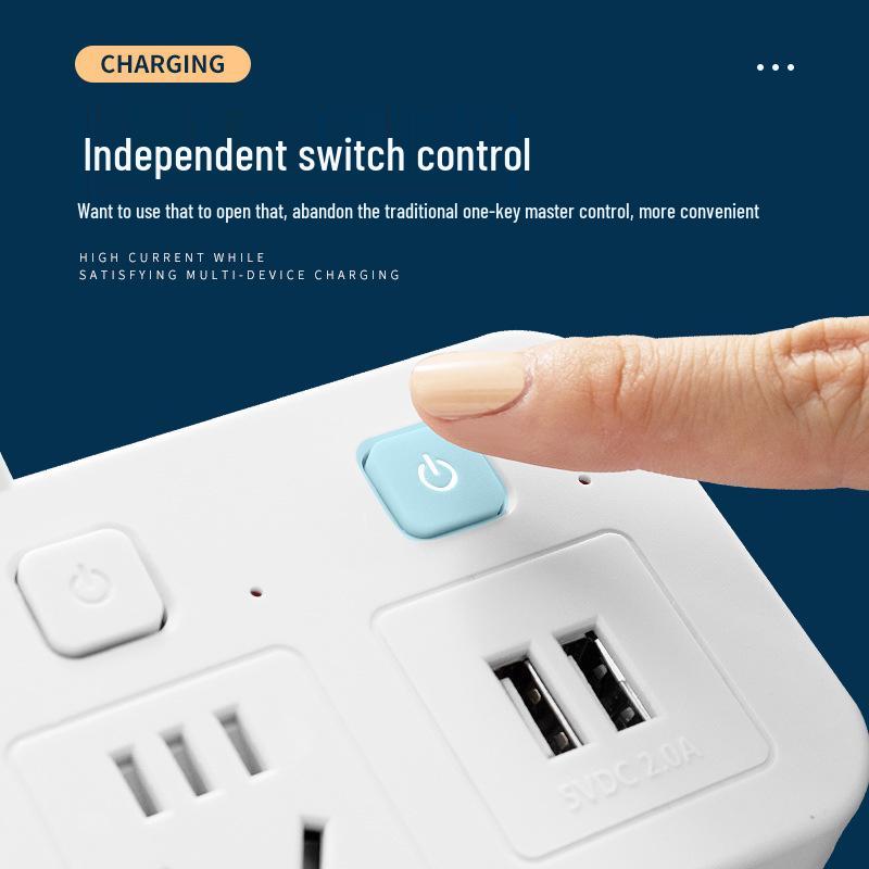 Multi-Outlet Power Strip with USB, Wireless Converter, Night Light, and Individual Switches for Home Office