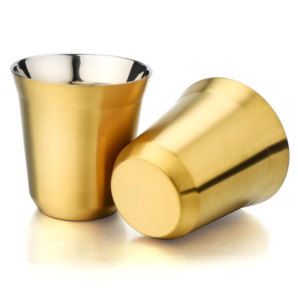 Set of 2 Stainless Steel Espresso 160ml for or Whiskey Cups, Double-Walled Insulated, Capacity, Coffee, Sake,