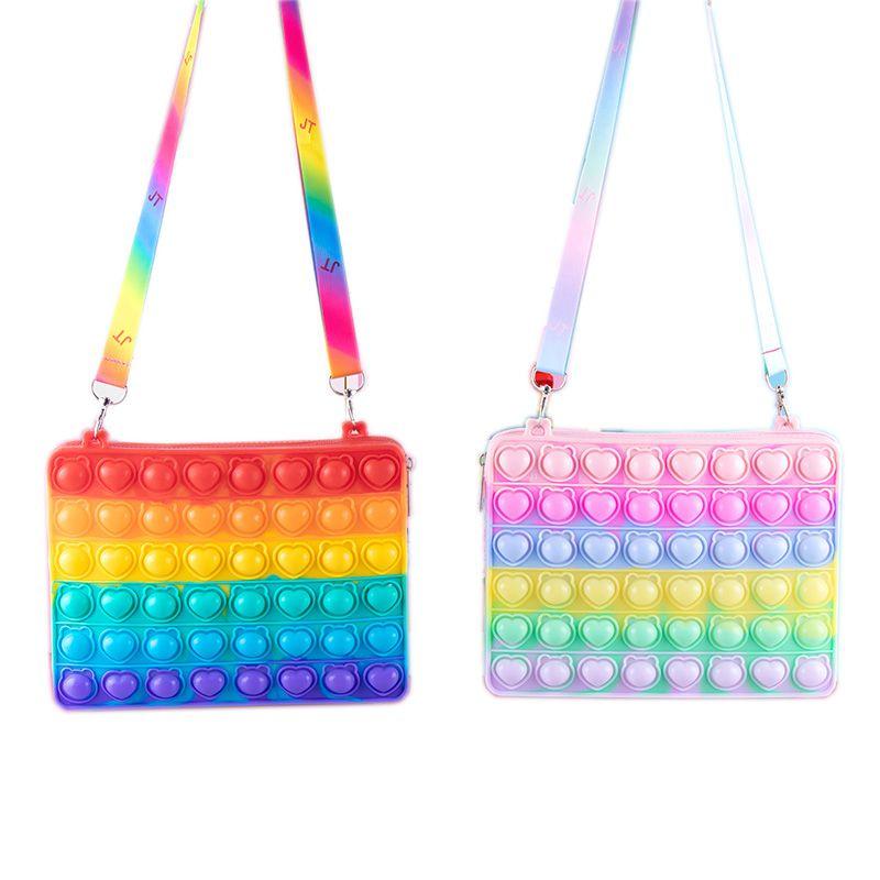 Vibrant Rainbow Macaroon Pop It Bag Ipad Case With Sensory Bubble Fidget Toy