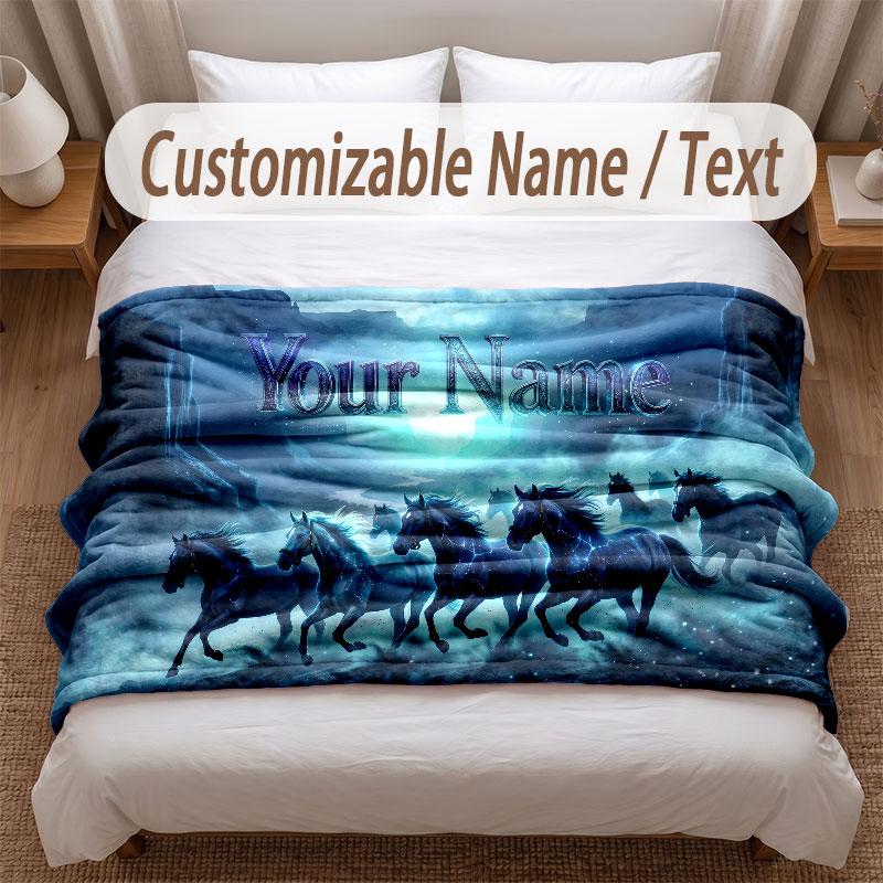 Manta Suave Tema Cavalo Personalizada Nome Personalizado Impressão de Texto Manta Quente Decoração de Sofá de Casa Quarto