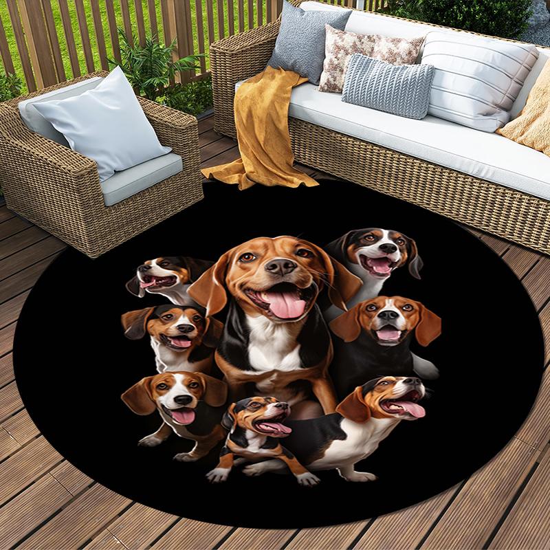 Dogs Round Area Rug,Carpet Rug for Living Room Bedroom Sofa Playroom Decor,Non-slip Floor Mat