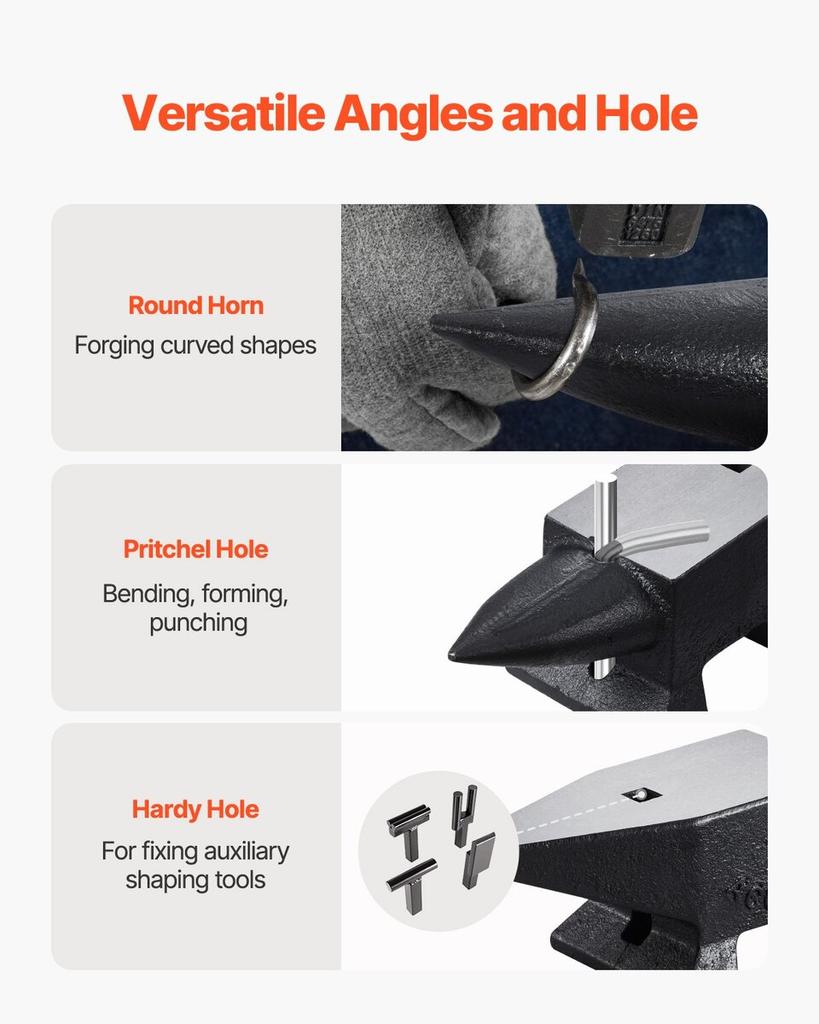 Cast Steel Anvil, 22 Lbs(10kg) Single Horn Anvil with Large Countertop and Stable Base, High Hardness Rugged Round Horn Anvil Blacksmith, for Bending,