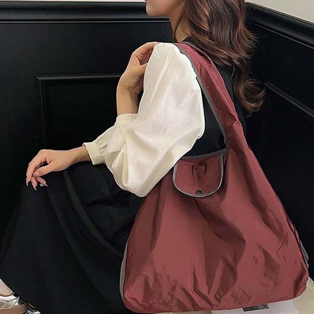 Large Capacity Foldable Shopping Pouch Portable Contrast Color Shoulder Bag  Travel