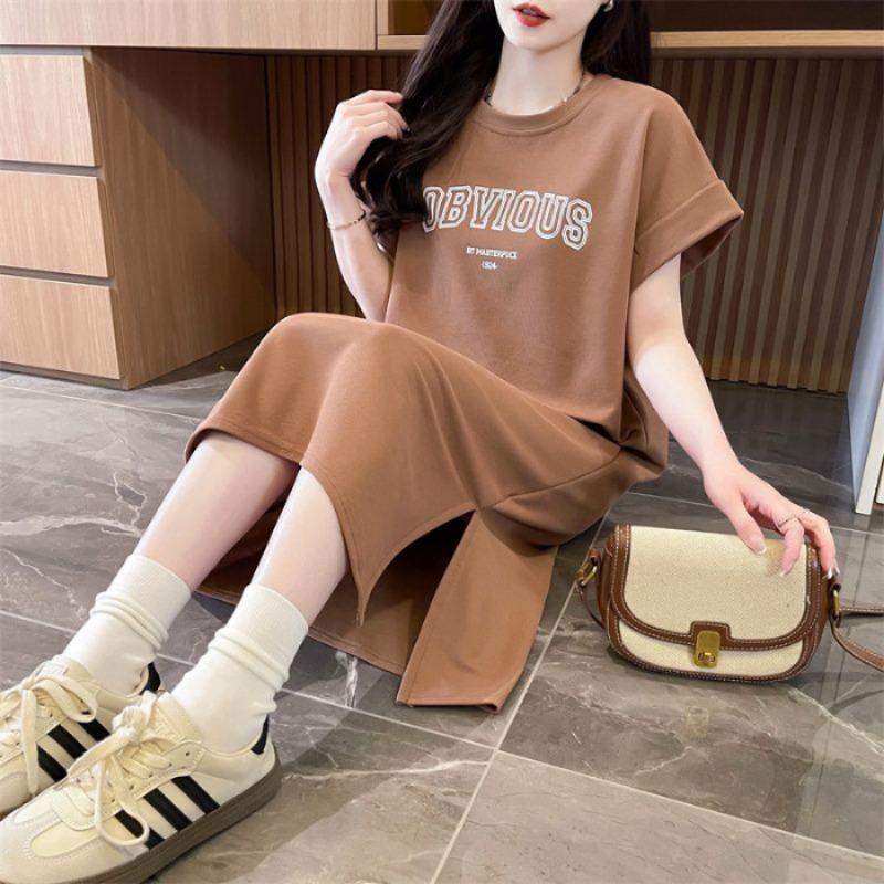 Women's T-shirt Dress Summer Lazy Person's Loose Slimming Slit Short-sleeved Dress