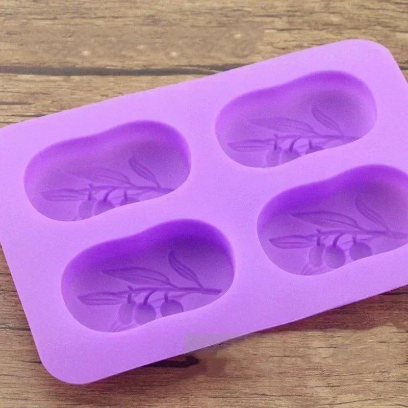 4 Cavities Oval Olive Tree Silicone Soap Mold DIY Candle Soap Making Kits Handmade Cake Decorating Tools Home Decor Baking