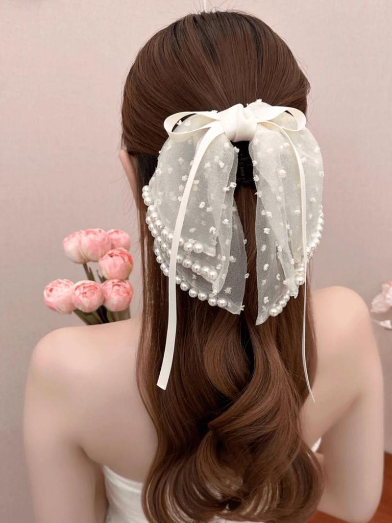 Koreanische florale Schleifen-Klauen-Haarspange für Frauen - Süßer Stil, Halboffene Hochsteckfrisur, Ponytail-Accessoire
