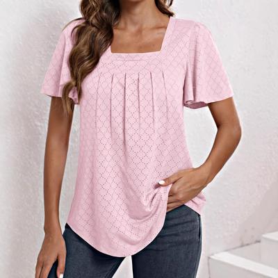 Women's Fashion Casual Solid Color Print Short Sleeve Blouses & Shirts