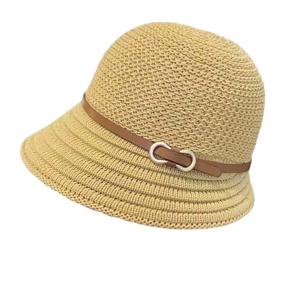 Fashion Wide Brim Straw Bucket Hat Breathable Lightweight Sun Hat UV Protection Beach Hat Summer