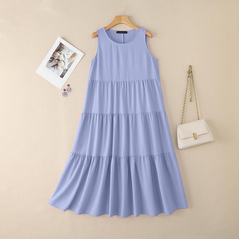 ZANZEA Women Summer Round Neck Loose Casual Sleeveless Dress