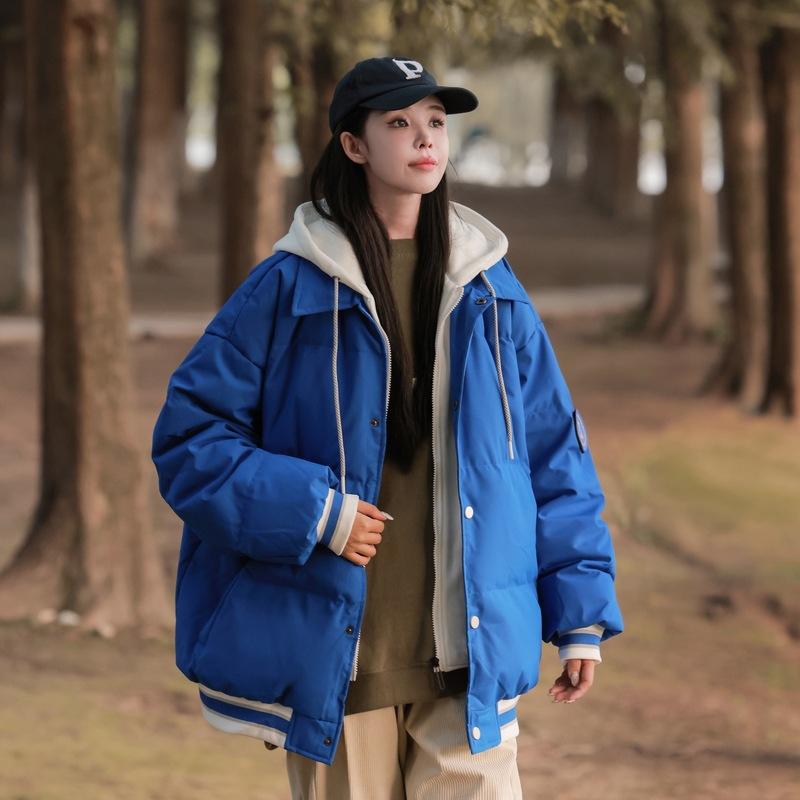 Thickened and Warm, 2025 Winter New Ins Hong Kong Style Design Sense Niche Fake Two Down Jackets Trendy Cotton Clothes