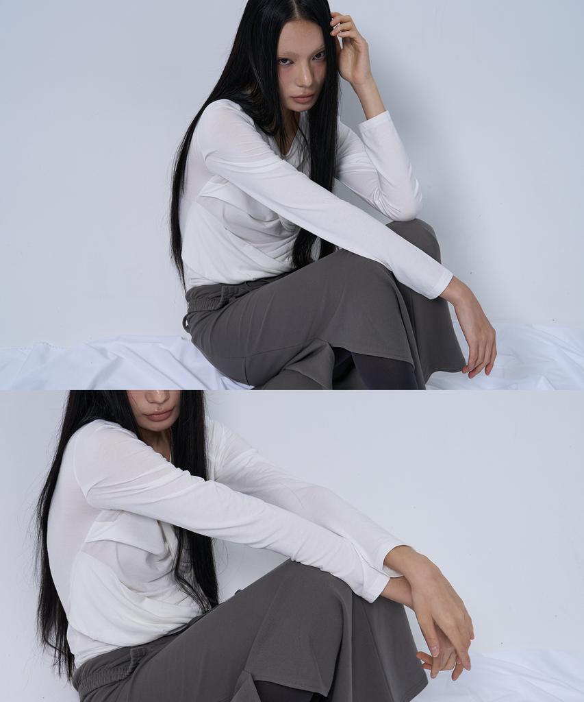 ZIZEMUSEUM Twist Drape Long Sleeve Top (White)