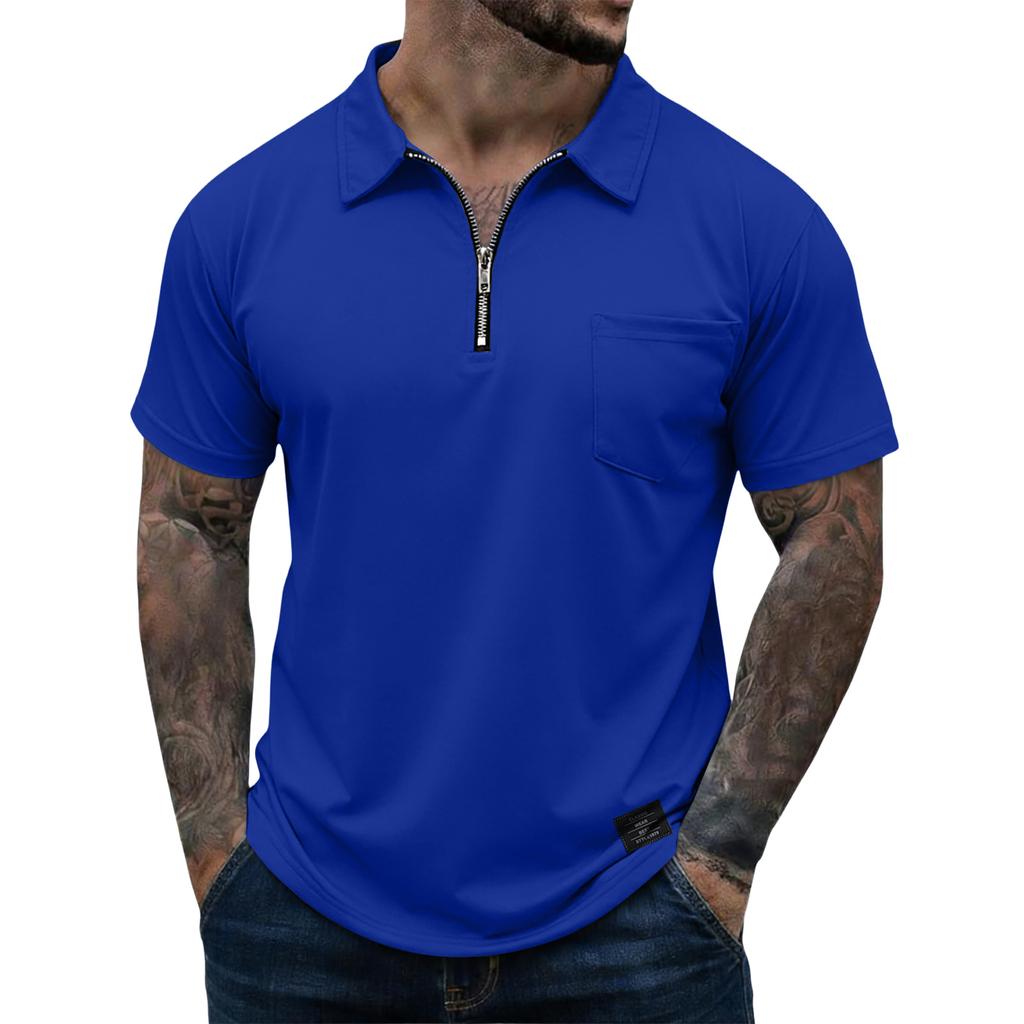 Men's Casual Zipper Collar Lightweight Breathable Short-Sleeve Top