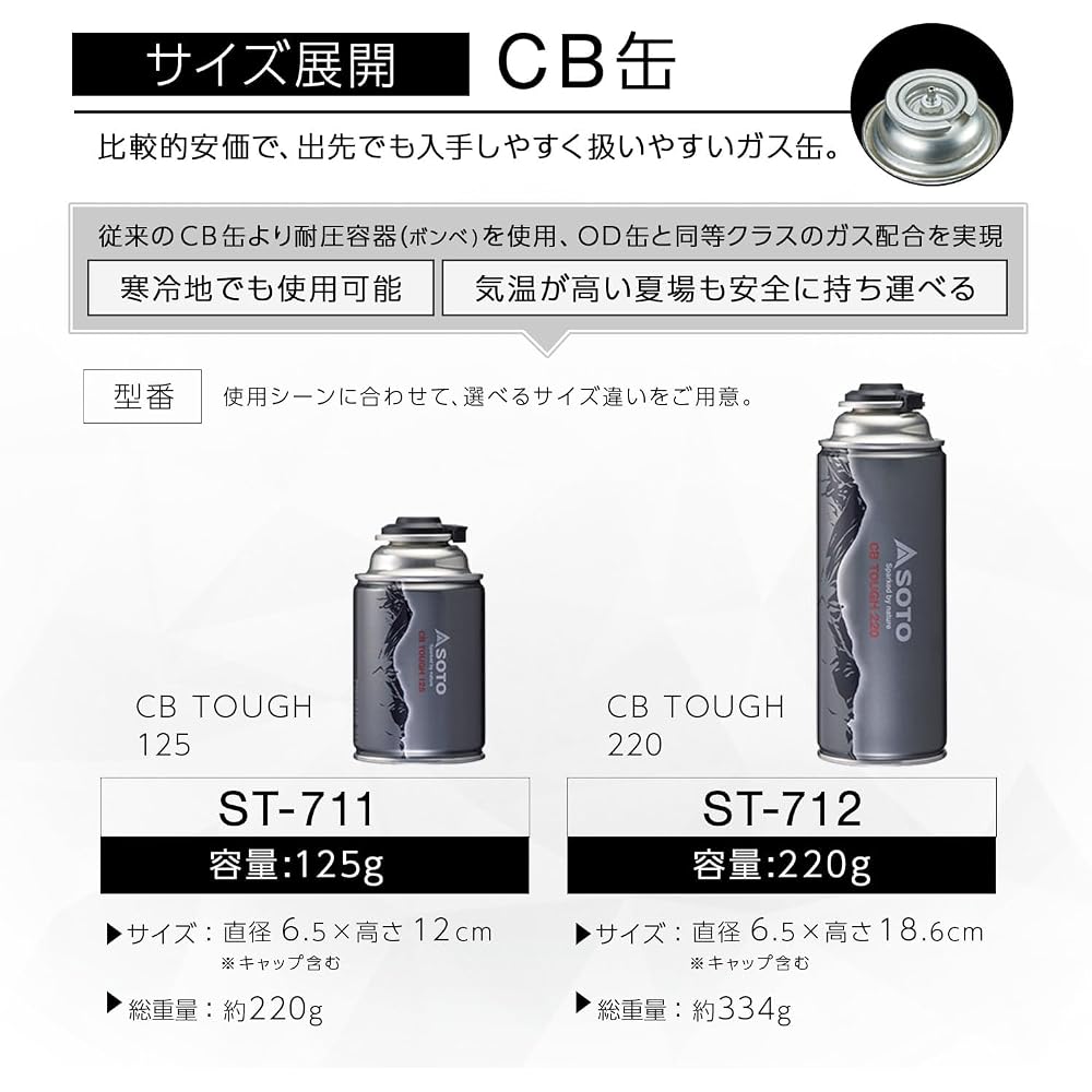 SOTO CB Tough High Power Gas Canister 125g Outdoor Cooking Fuel 12-Pack