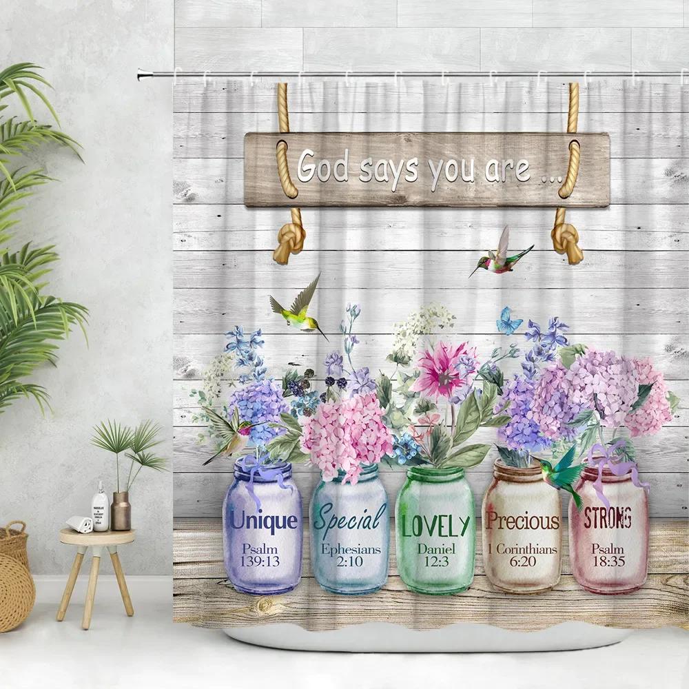 

Floral Shower Curtain Watercolor Farm Botanical Leaf Butterfly Rustic Wooden Panel Inspirational Quotes Bathroom Decor Curtain 90x180cm-35x70in