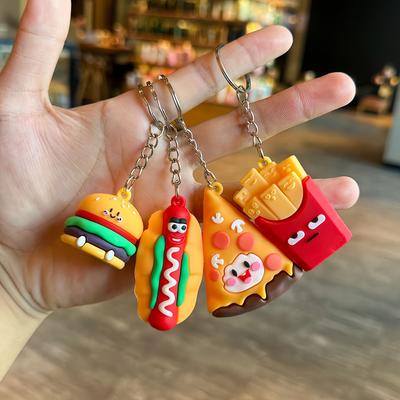 French Fries Burger Key Chain Cute Soft Rubber Car Key Chain Bag Pendant Gift
