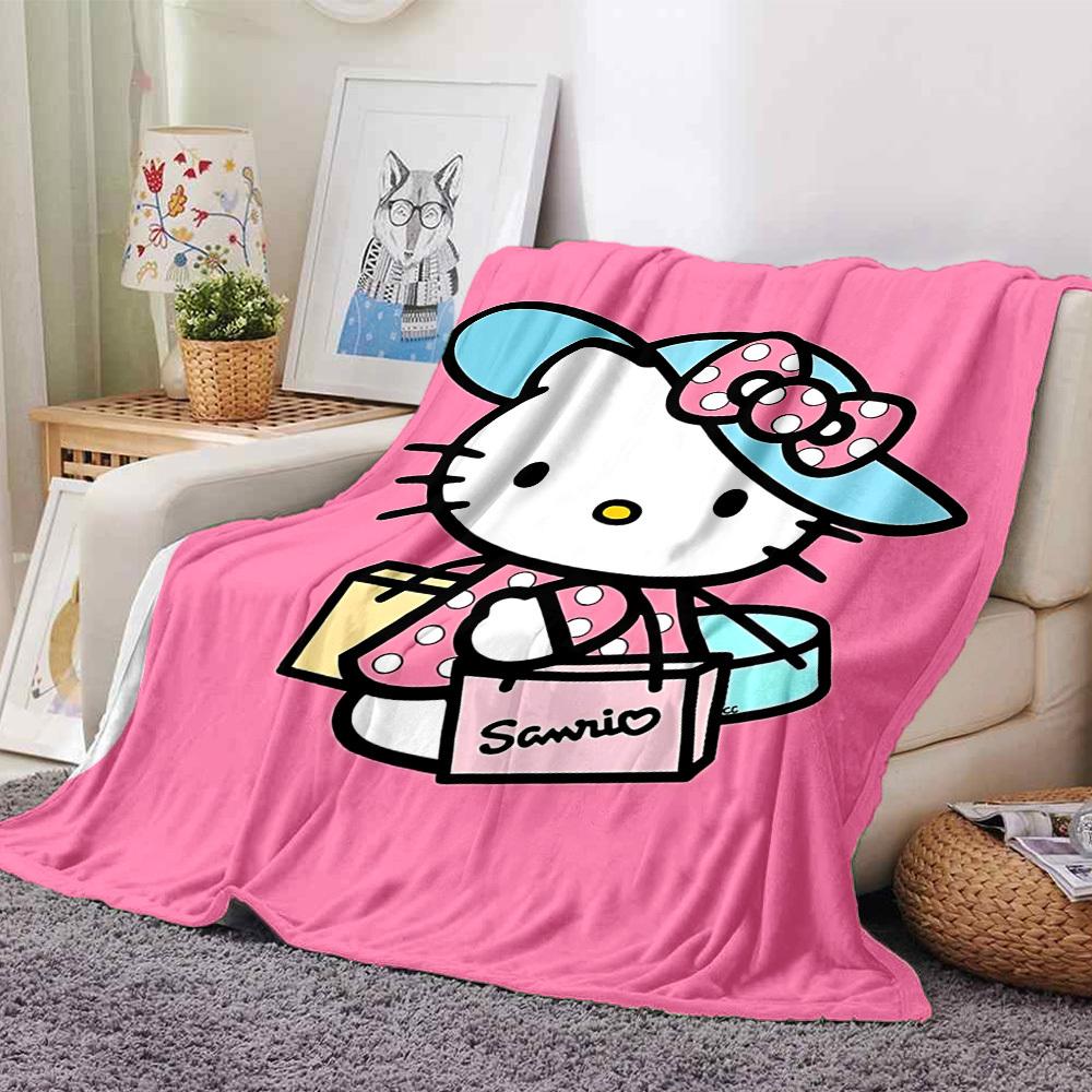 

1pc Hello Kitty Sanrio blanket Lightweight Flannel Throw for Sofa Bed Travel Camping Livingroom Office Couch Chair 80cmx120cm