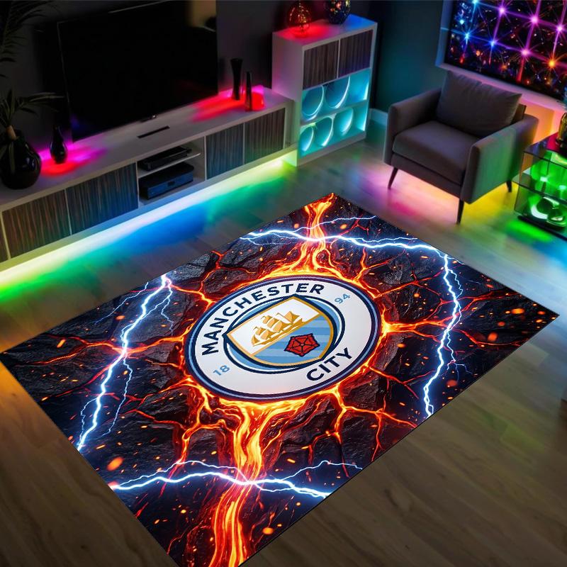 Manchester City Design Crystal Velvet Carpet Cozy Non?Slip Printed Rug For Bedroom Living Room Entrance