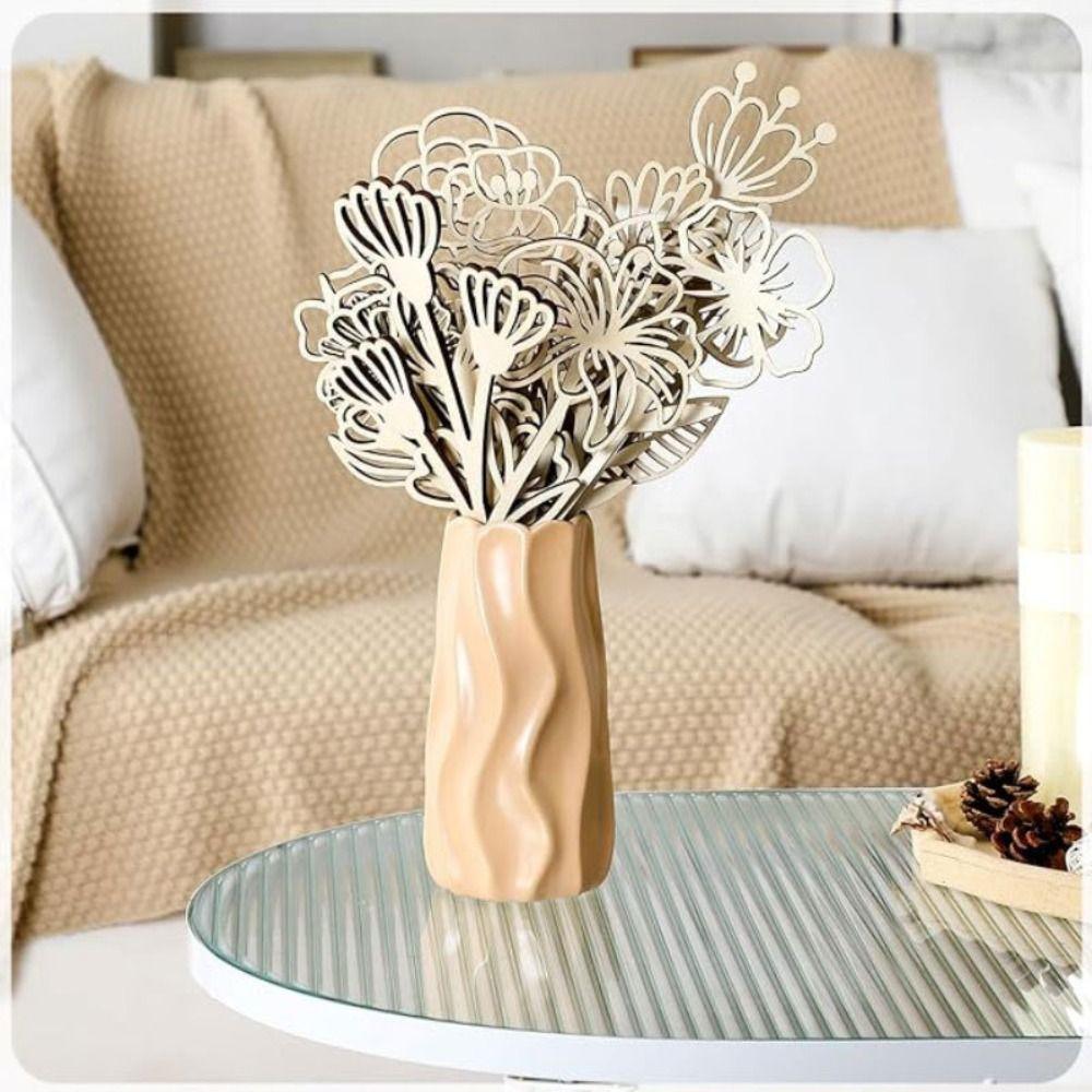 10Pcs Wood Material Wooden Flowers Cutout Design Laser Cut Wood Flowers Cutout Signs Natural Unpainted Wildflowers Stems