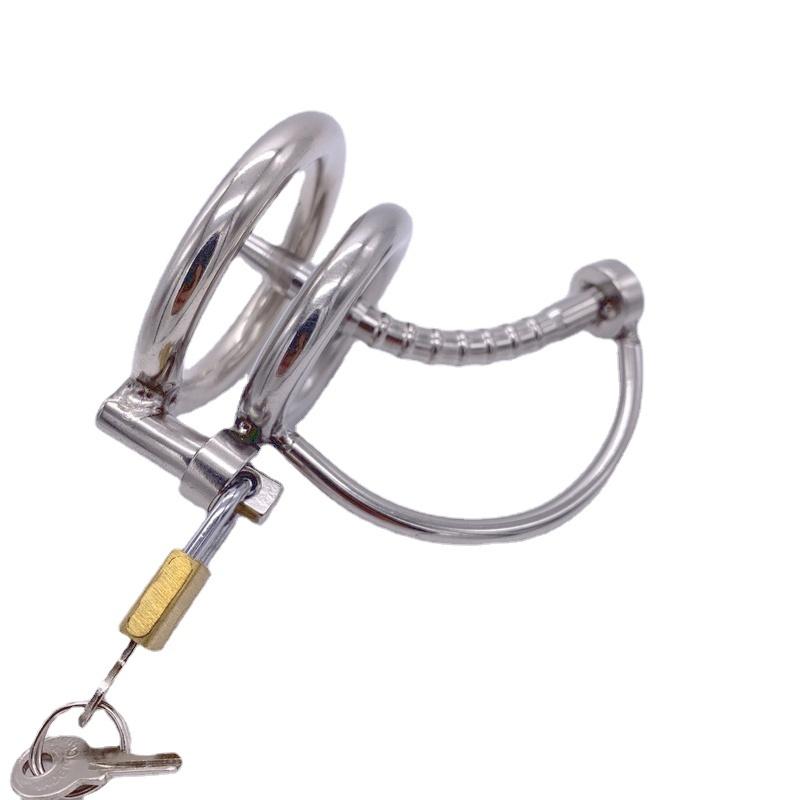 Male Stainless Steel Cage with Sounds Hollow Tubes Ring Lock Chastity