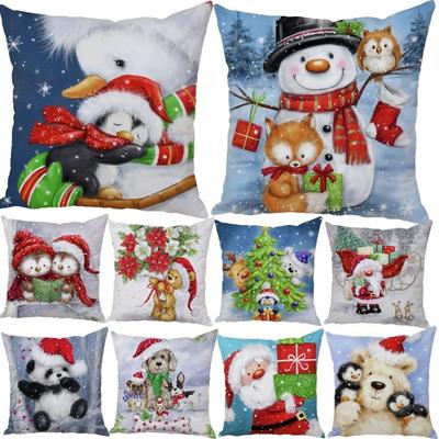 Fundas de Almohada con Tema Navideño Accesorios para Coche Oficina Papá Noel Sala de Estar Sofá Hogar Fundas de Almohada