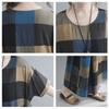 Women Cotton and Linen Dress Vintage Plaid Print O Neck Half Sleeves Side Pockets Robes Casual