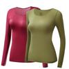 2 Stück Damen Thermounterwäsche Herbst Winter Unterhemd Langarm-T-Shirt Dünnes Oberteil Zweite Haut Damen Thermisch L-XL